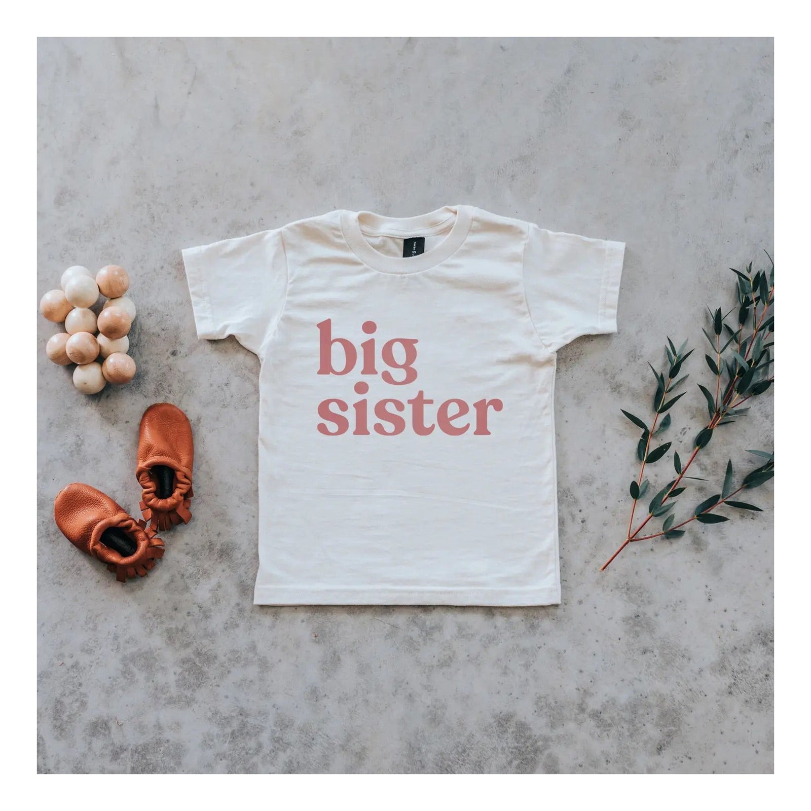 Big Sister Organic Cotton Tee Creme With Mauve Ink