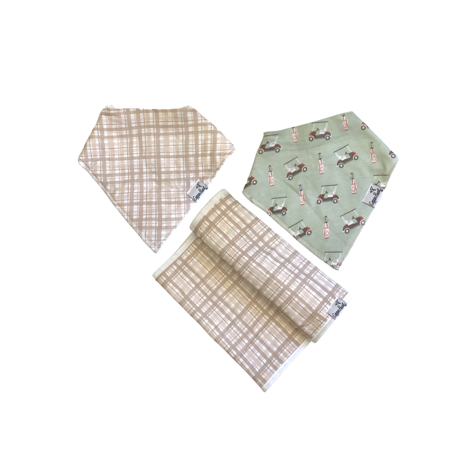 Bogey Beige Plaid Bandana Bib