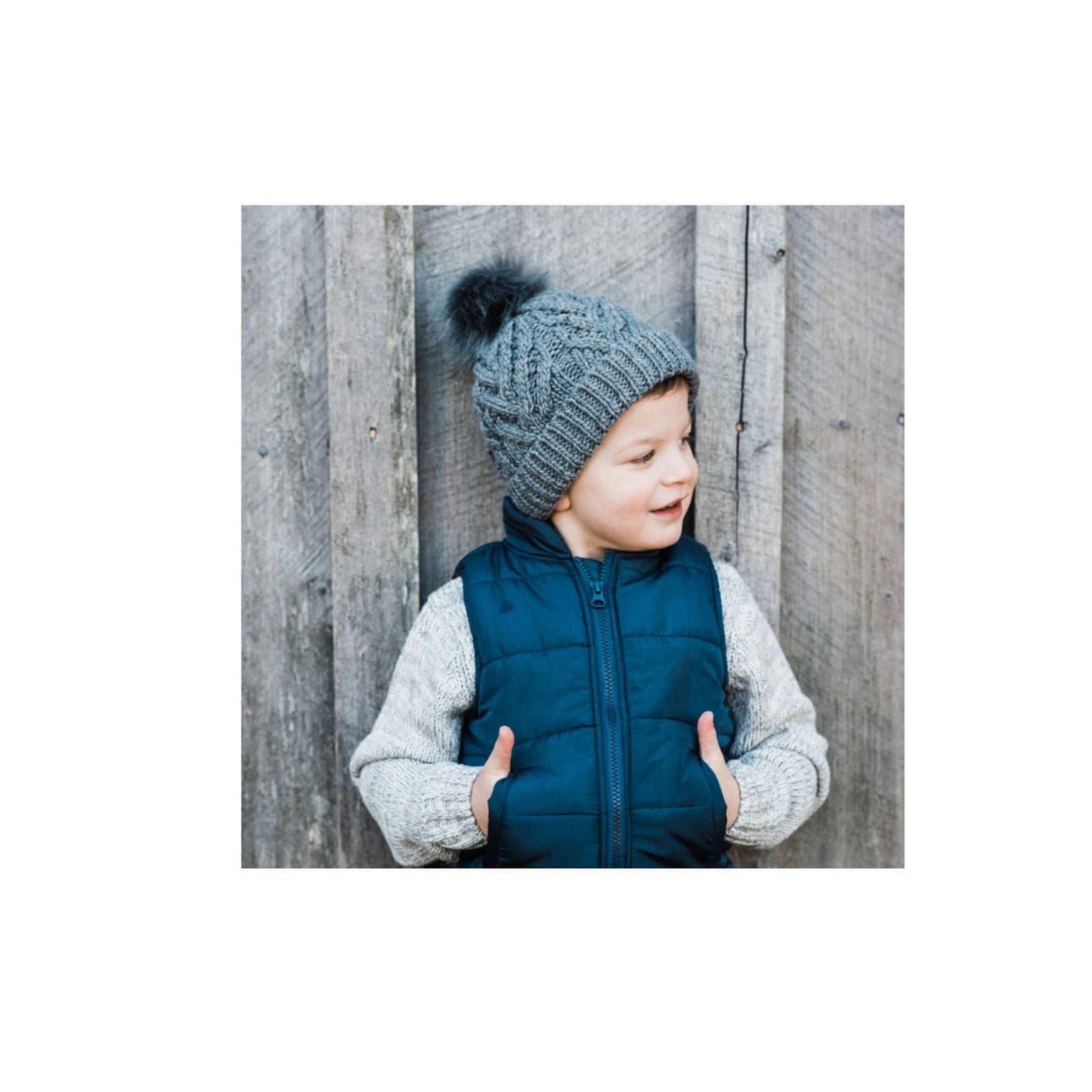 Grey Pom Pom Beanie Hat