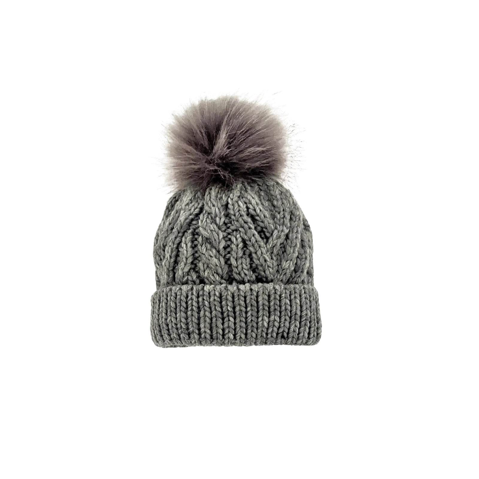 Grey Pom Pom Beanie Hat