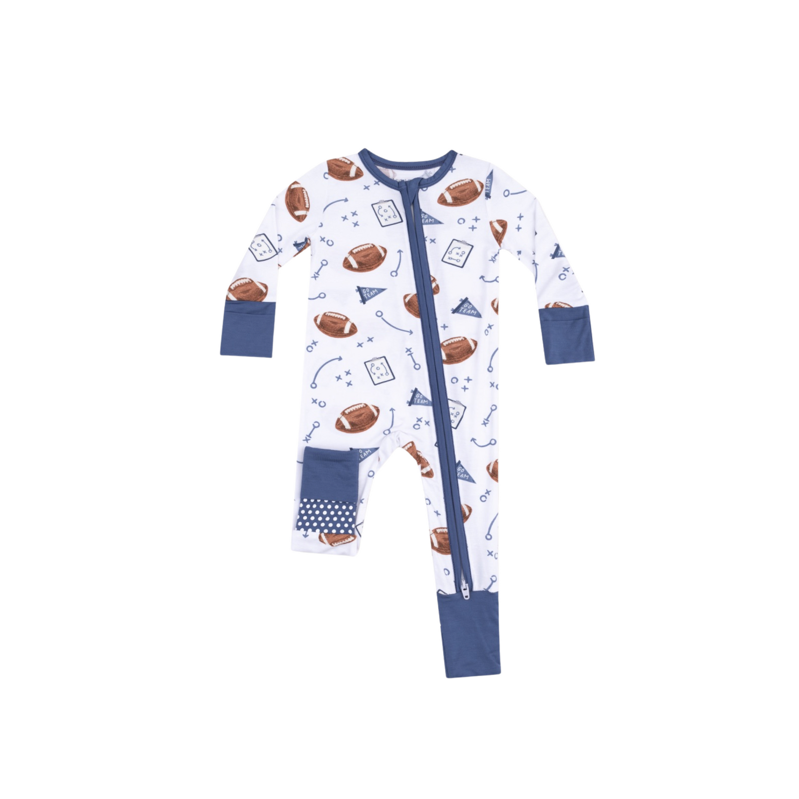 Navy Touchdown Time 2 Way Zipper Romper