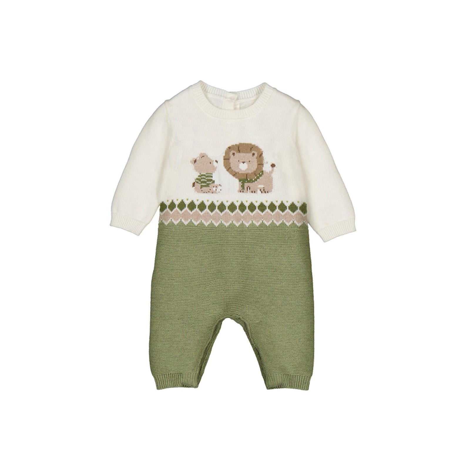 Lion & Bear Motif Layette Knit Romper