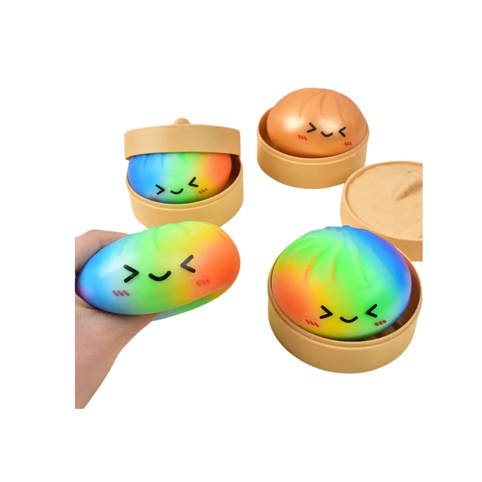 Cartoon Jumbo Steamed Bun Squeeze Toy Rainbow w/Steamer