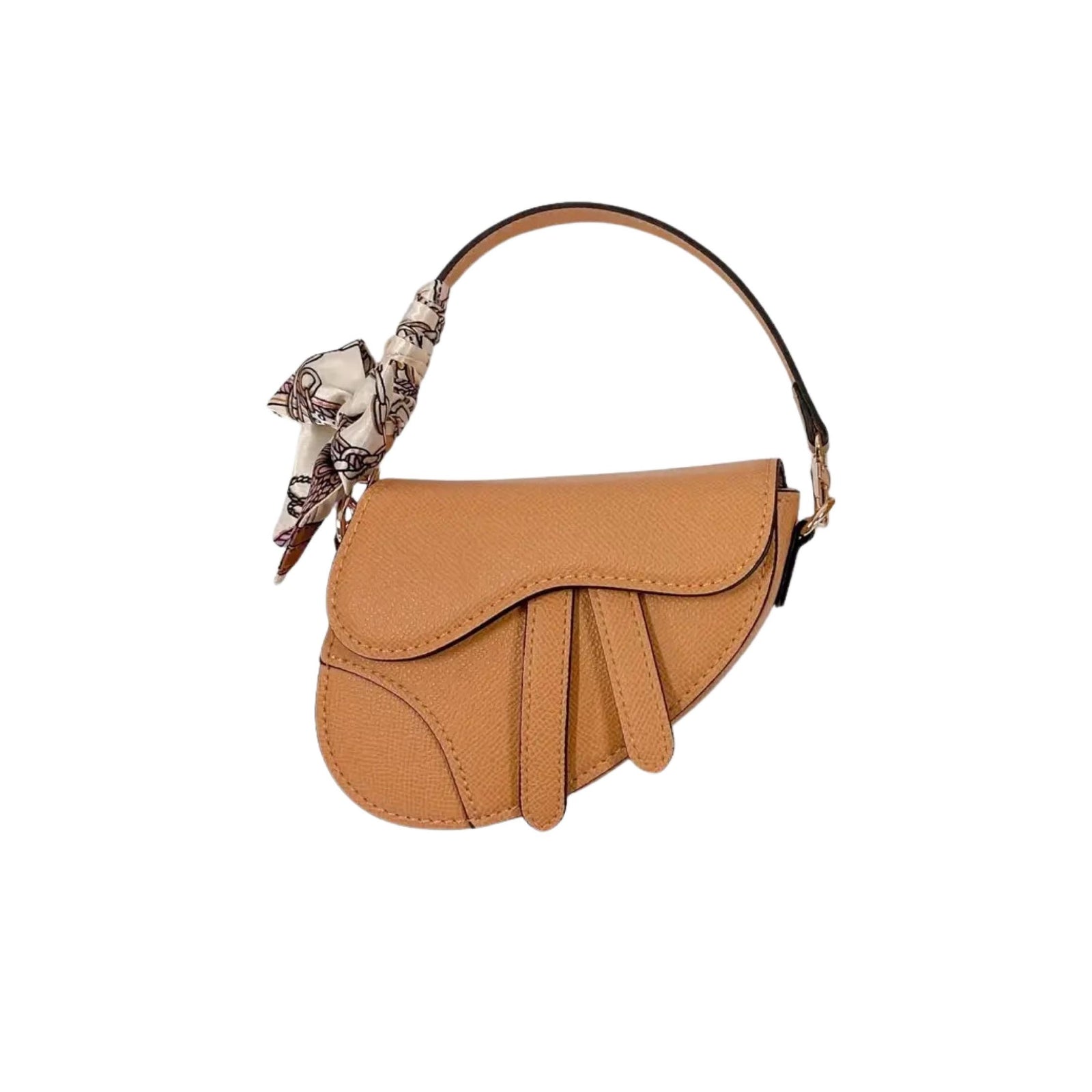 Beige Saddle Bag Purse w/Scarf
