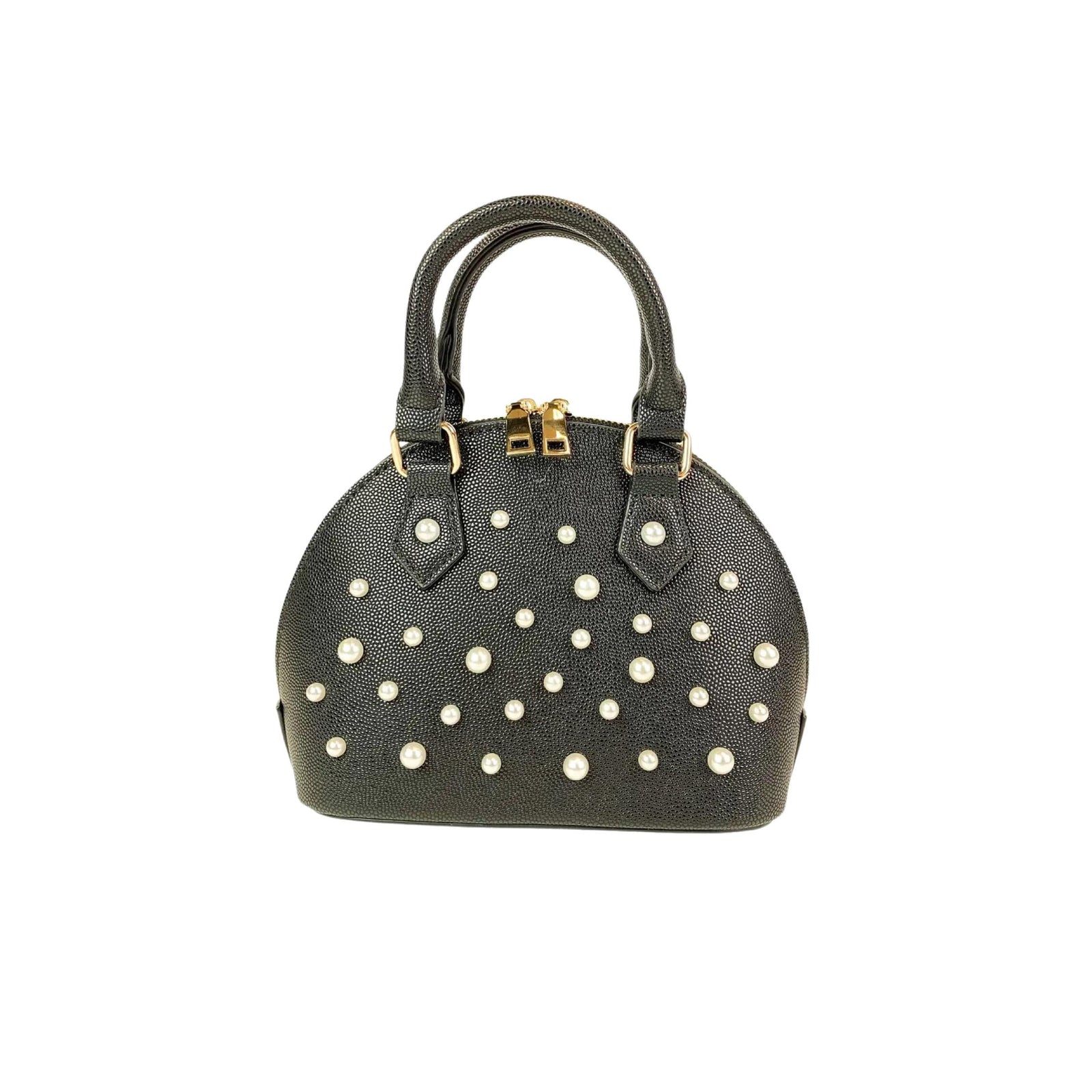 Black Pearl Studs Leather Satchel Purse