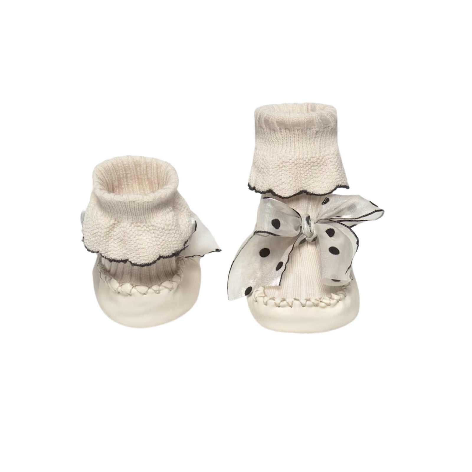 Layette Baby Girl Ivory Moccasins with Bow