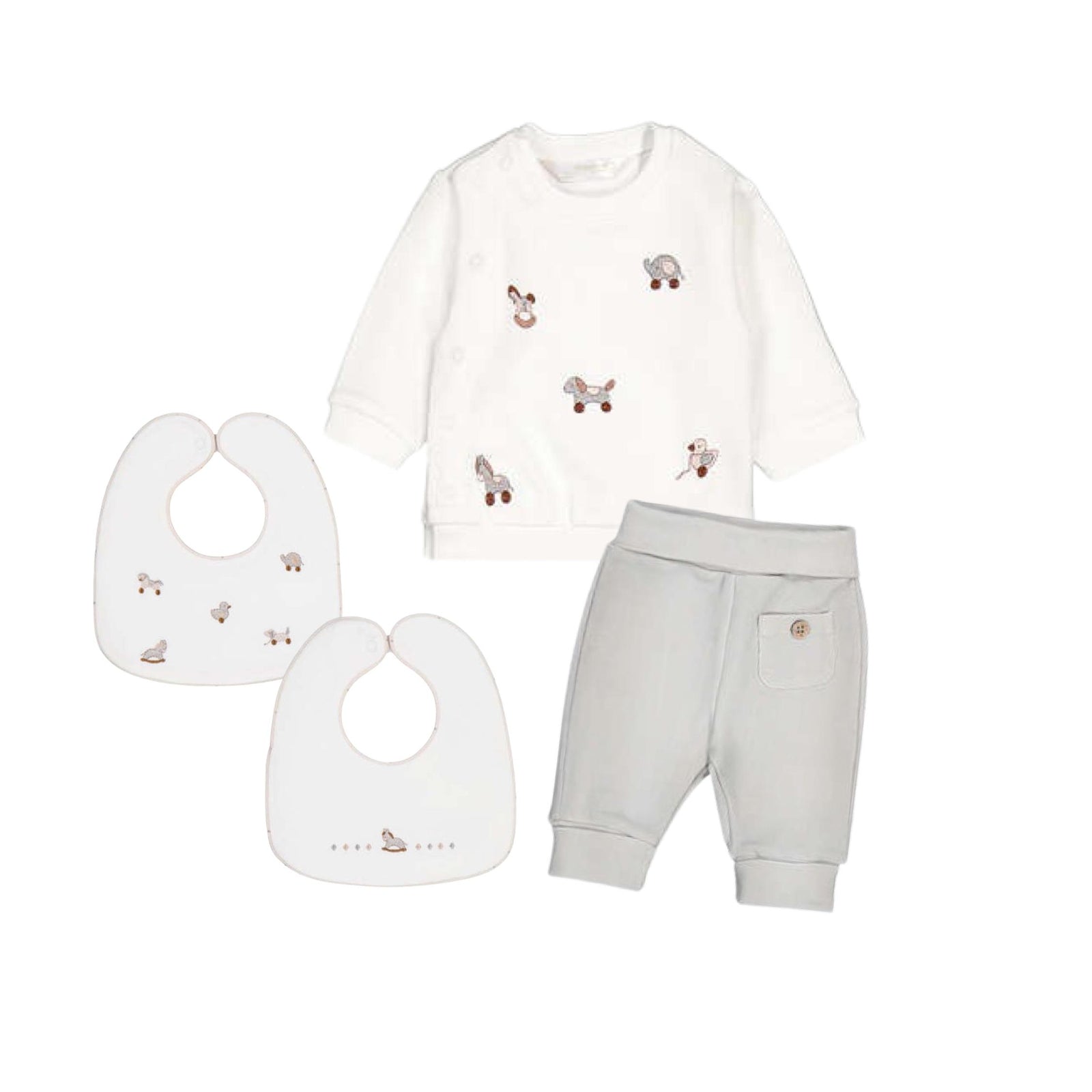 Hobby Horse Embroidered Cotton Bib 2-Piece Set
