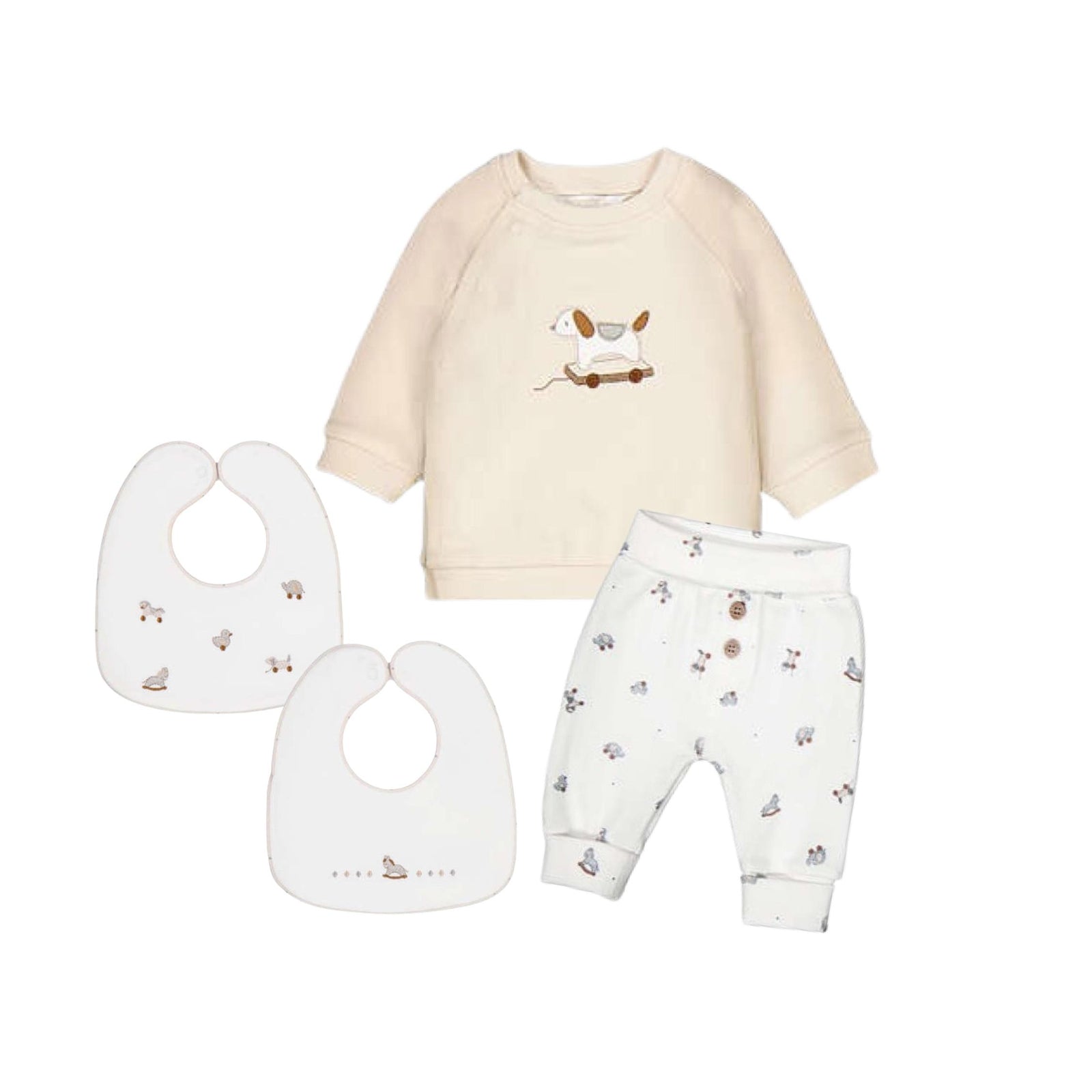 Hobby Horse Embroidered Cotton Bib 2-Piece Set