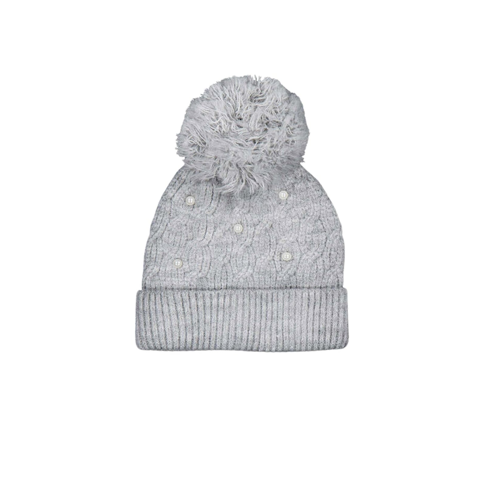 Gray Pearl Knit Pom Hat