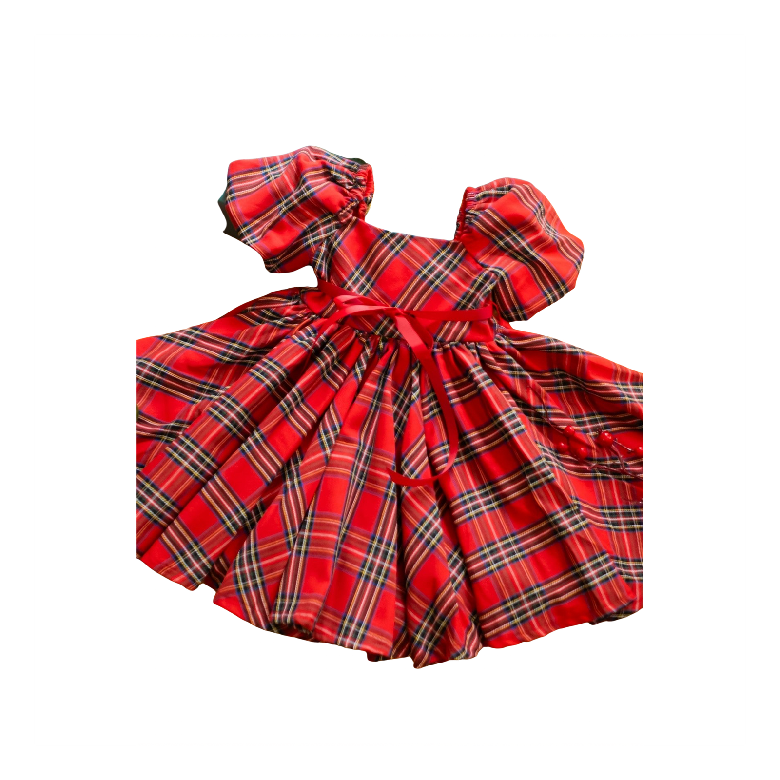 Puff Sleeve Red Plaid Christmas Dress