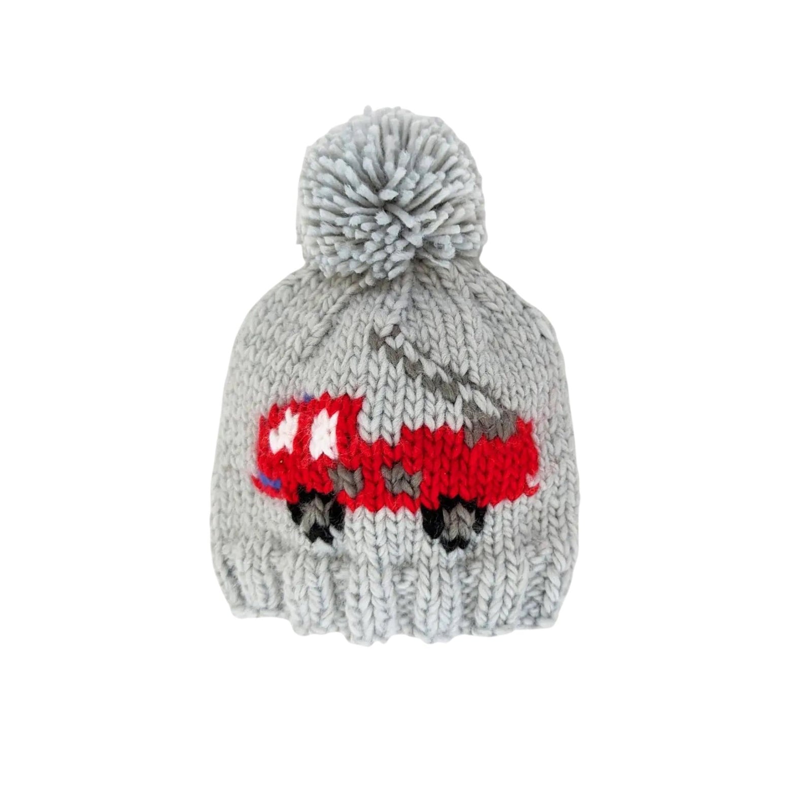 Firetruck Hand Knit Pom Hat