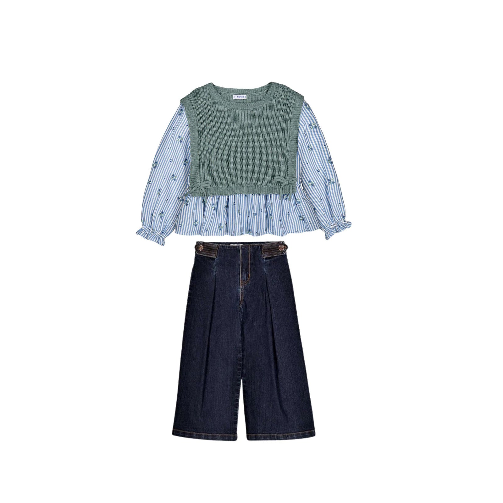 Girls’ Color Blocked Vest & Floral Top