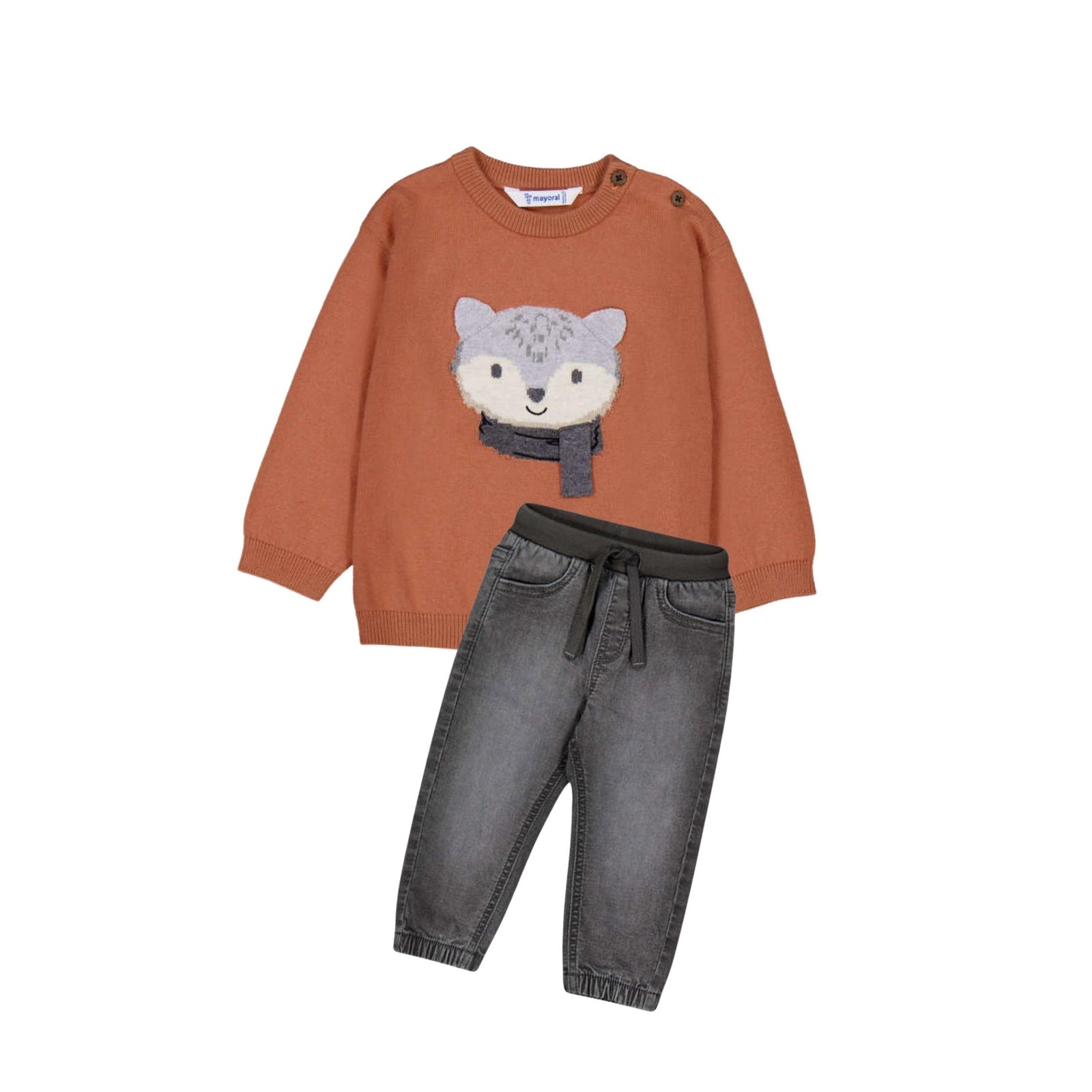 Burnt Orange Fox Appliqué Sweater