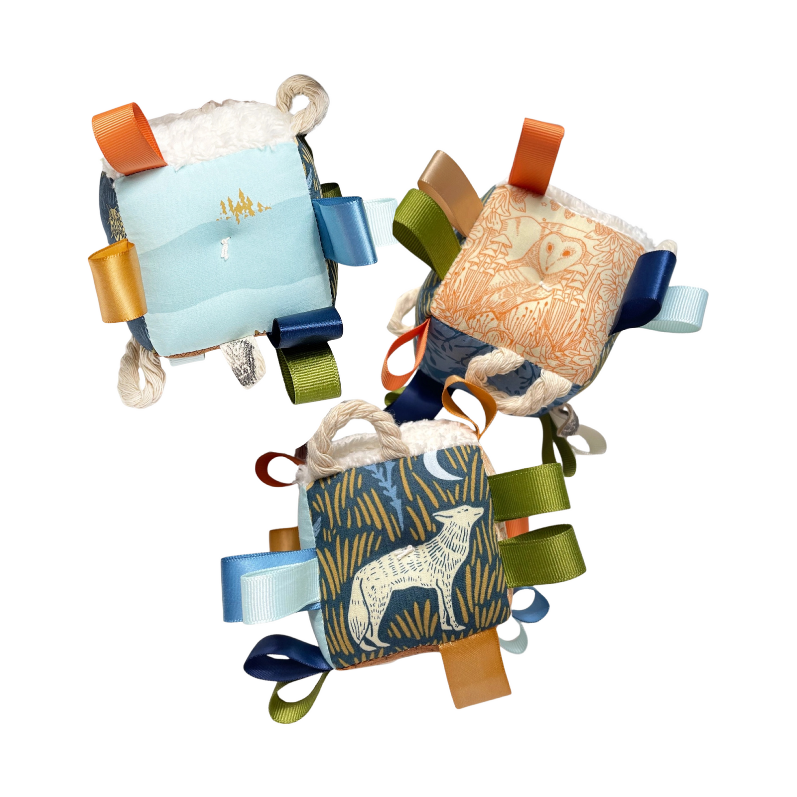 Baby Block Plush Rattle Sensory Tag Toy