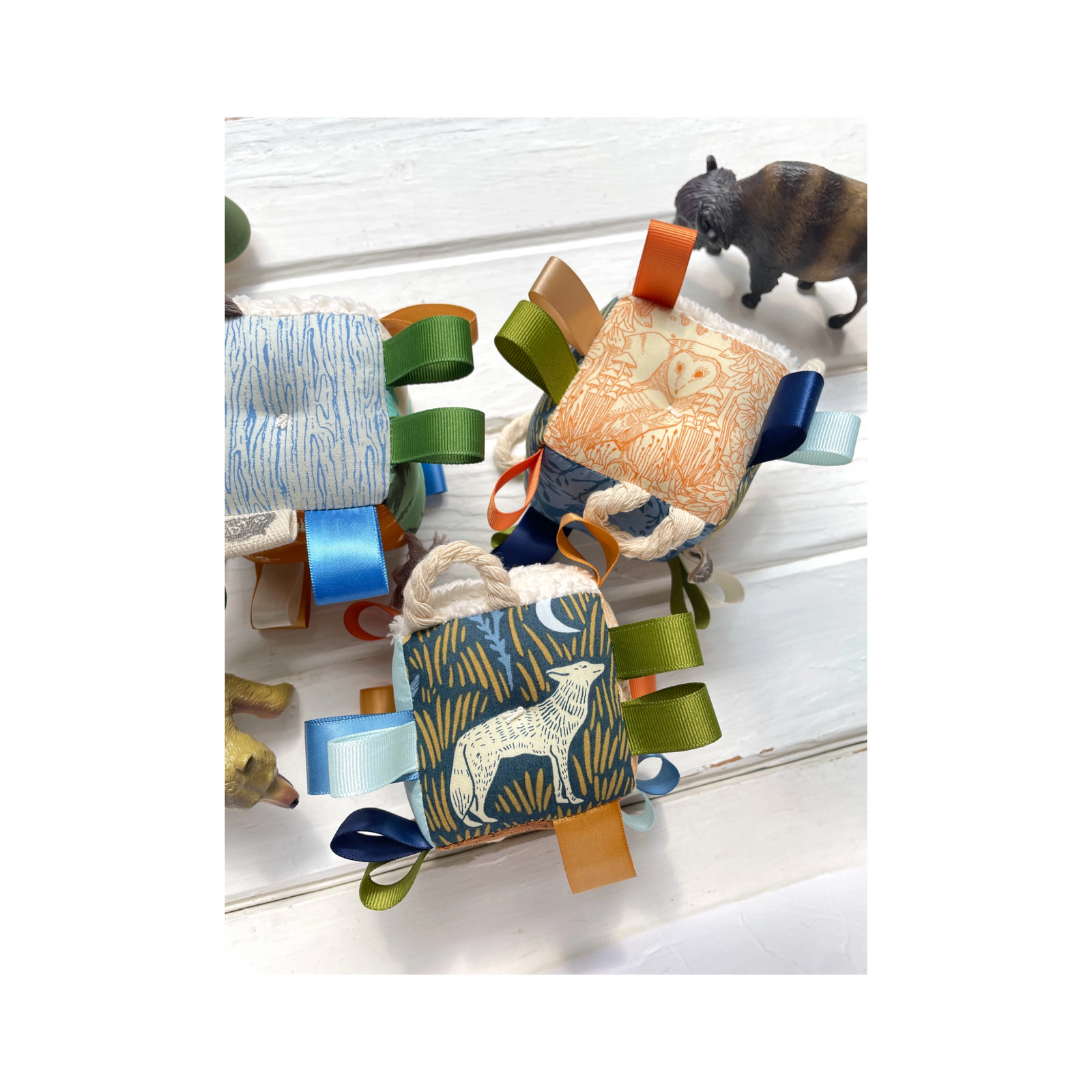 Baby Block Plush Rattle Sensory Tag Toy