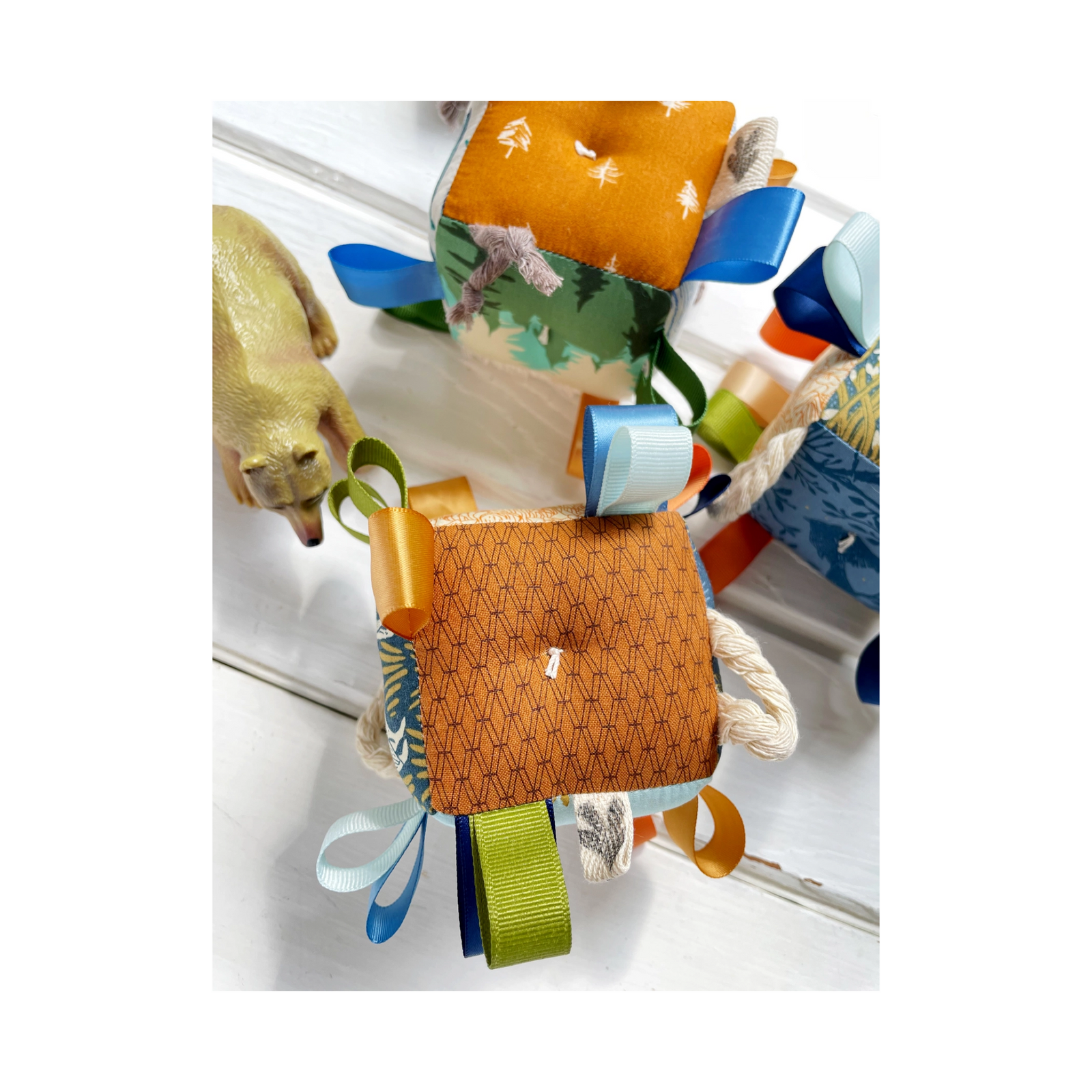 Baby Block Plush Rattle Sensory Tag Toy