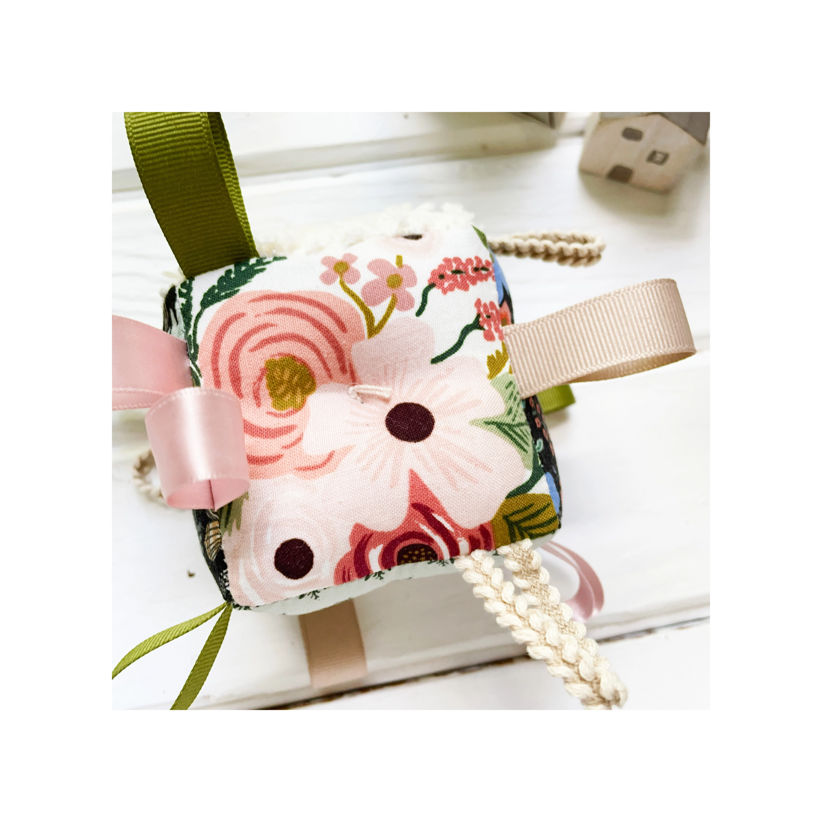 Baby Block Plush Rattle Sensory Tag Toy