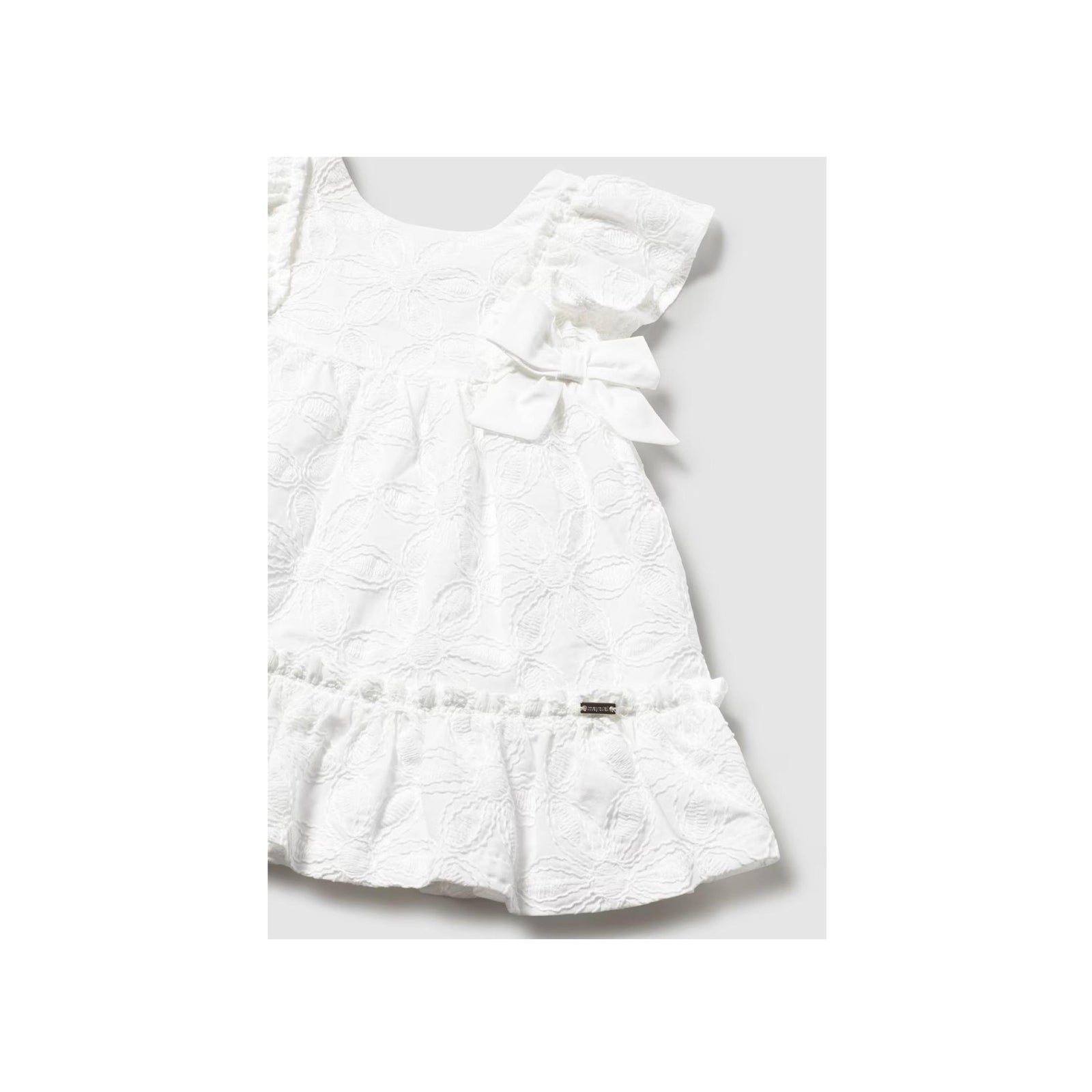 Flutter Sleeve Embroidered Girls’ White Dress