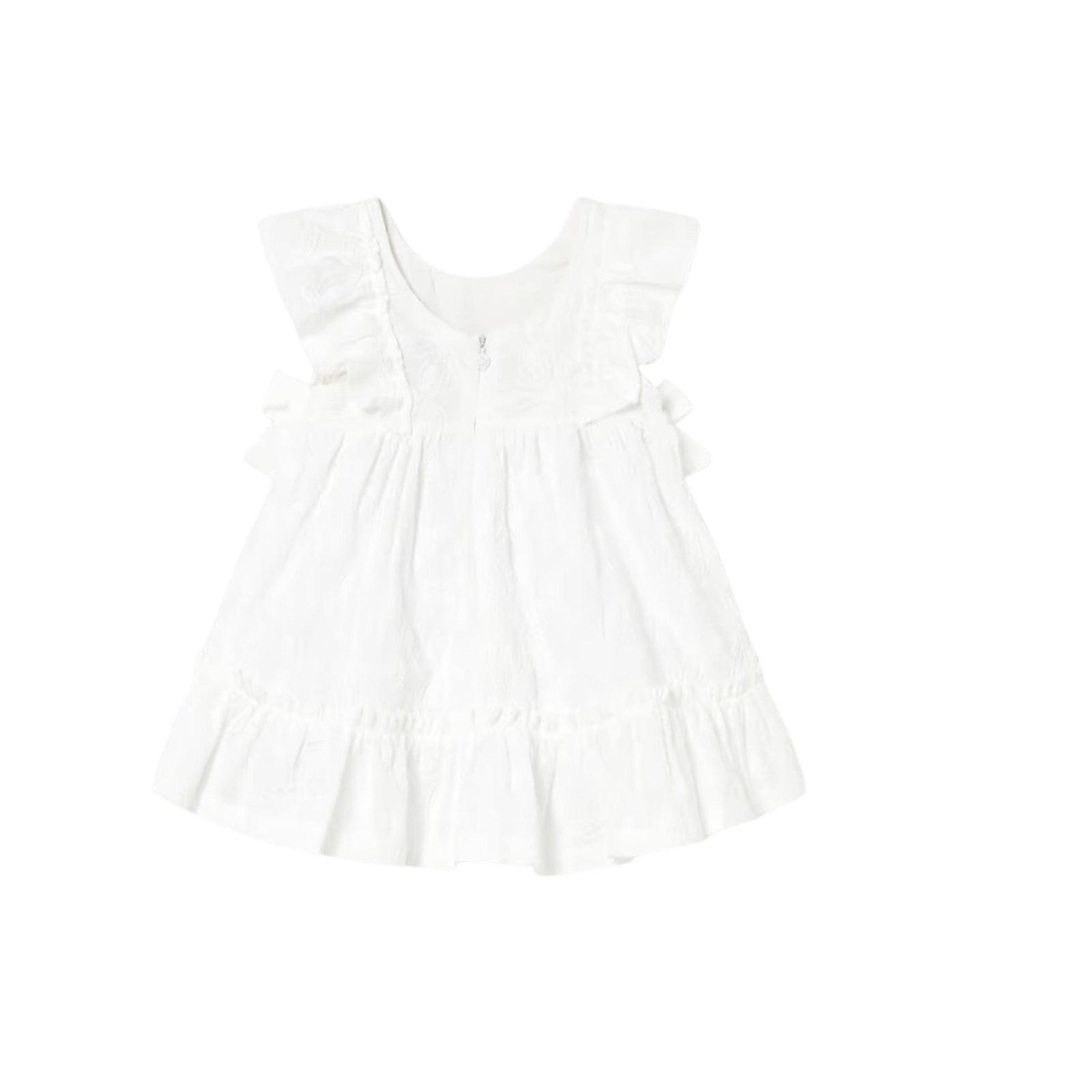 Flutter Sleeve Embroidered Girls’ White Dress