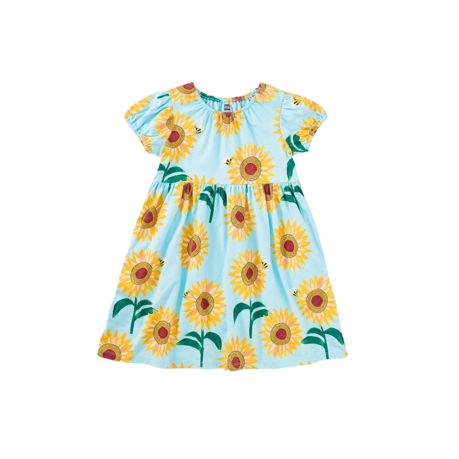 Painted Sunflowers Puff Sleeve Empire Dress