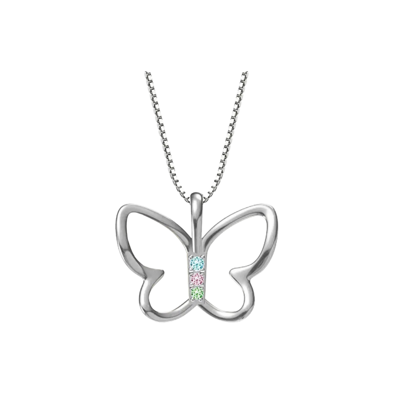 Sterling Silver Butterfly Necklace with Multi-Color CZ