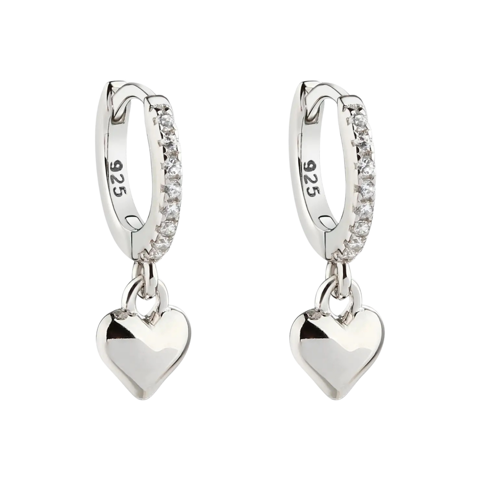 Sterling Silver Huggie Heart Earrings