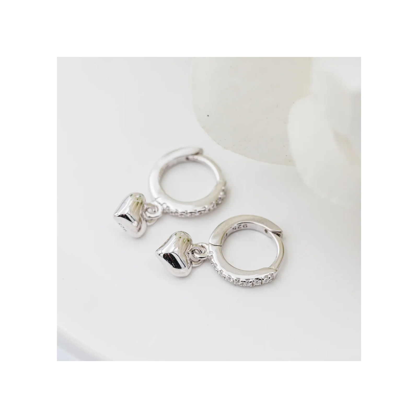 Sterling Silver Huggie Heart Earrings