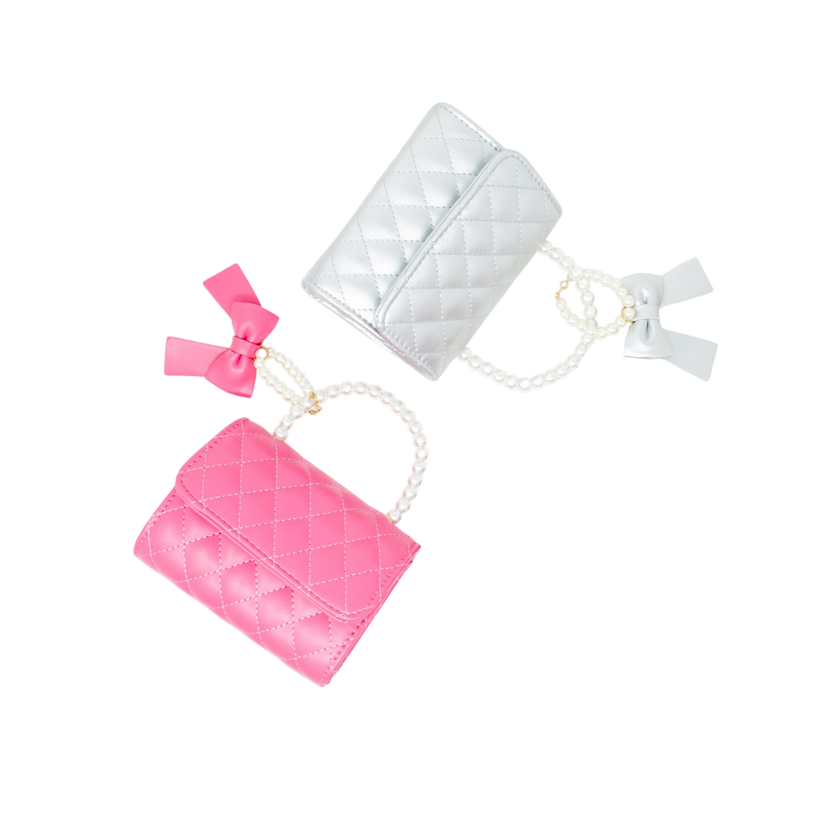 Quilted Pearl Handle Bow Ribbon Handbag