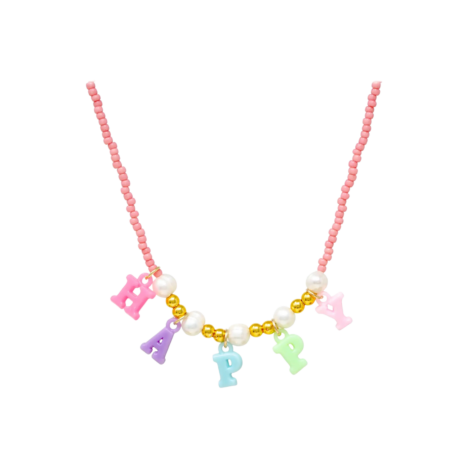"Happy" Pink Bead Necklace