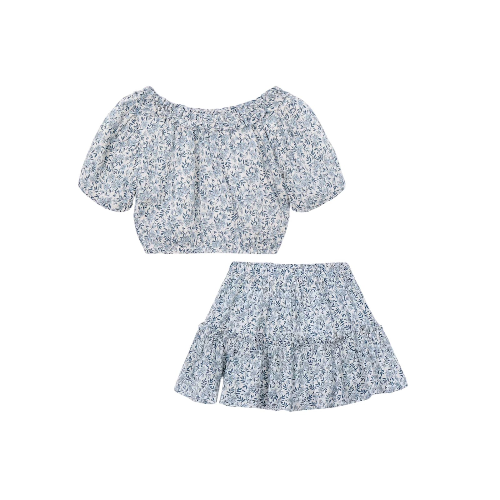 Girls’ Blue Floral Print Dobby Top