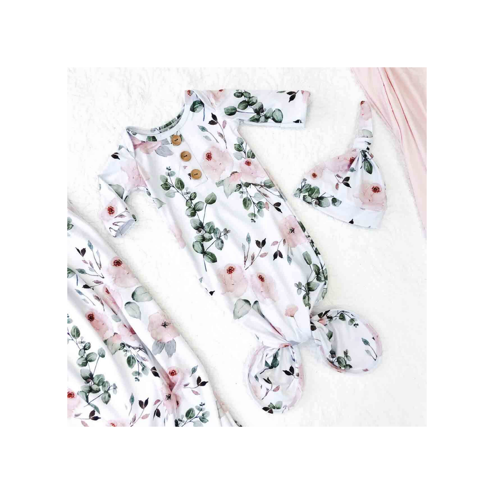 Millie's Dusty Rose Knot Gown & Hat Set Newborn