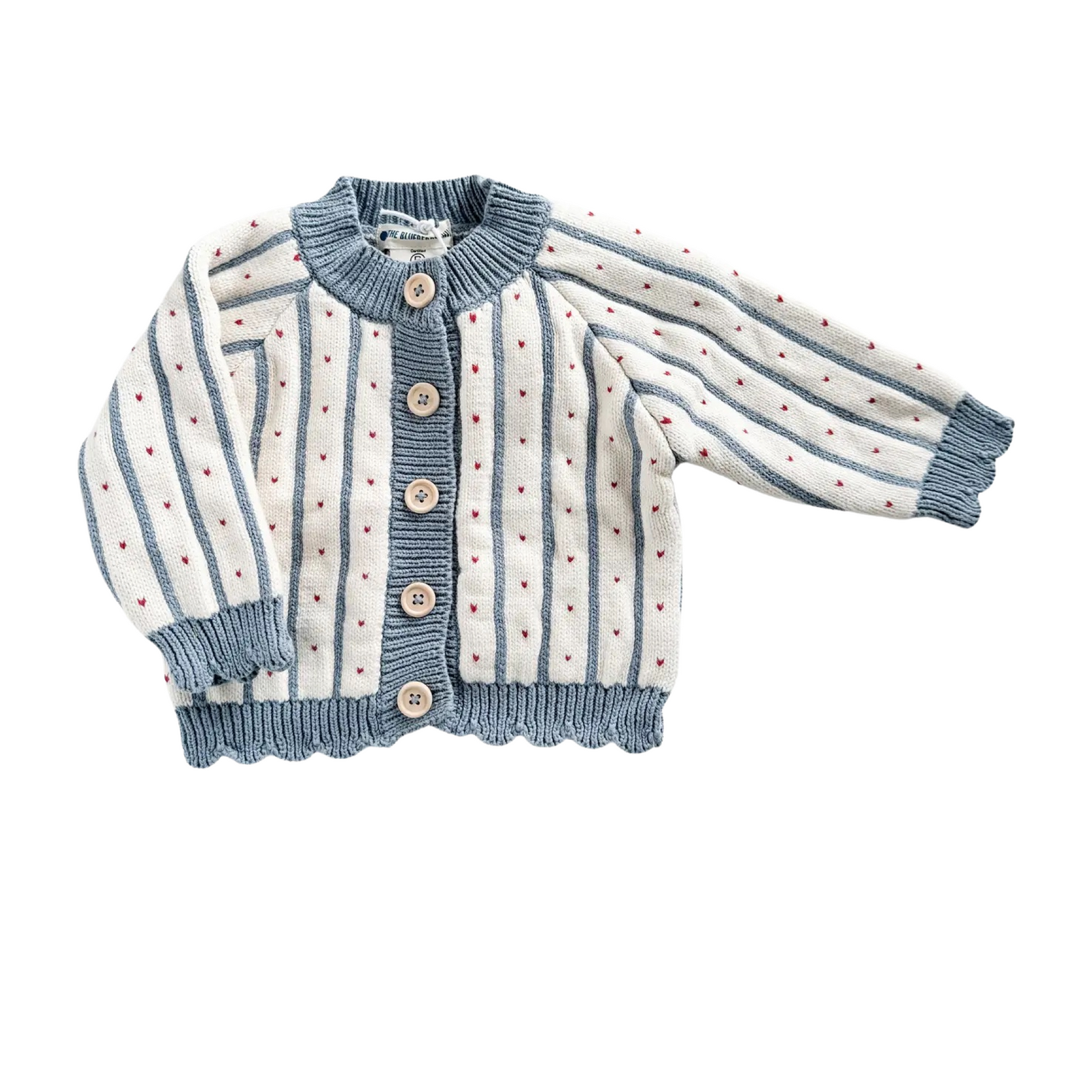 Cotton Stripe Heart Cardigan Blue