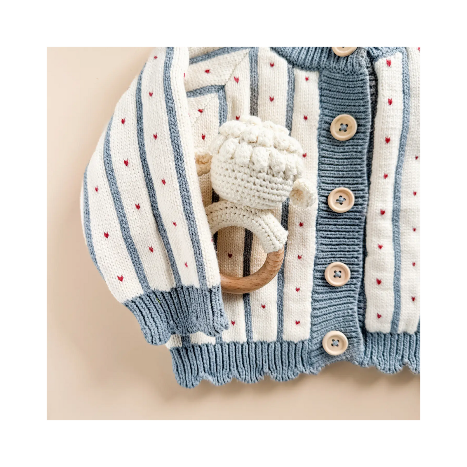 Cotton Stripe Heart Cardigan Blue
