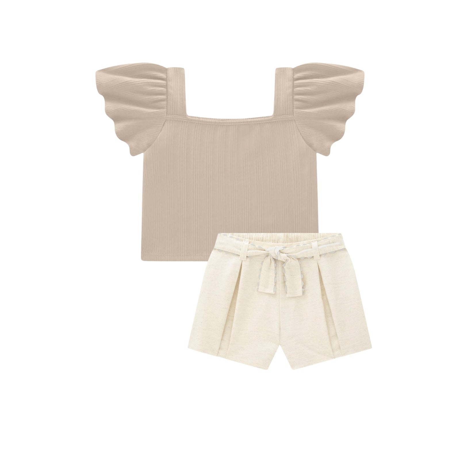 Girls’ Beige Ruffle Sleeve Top