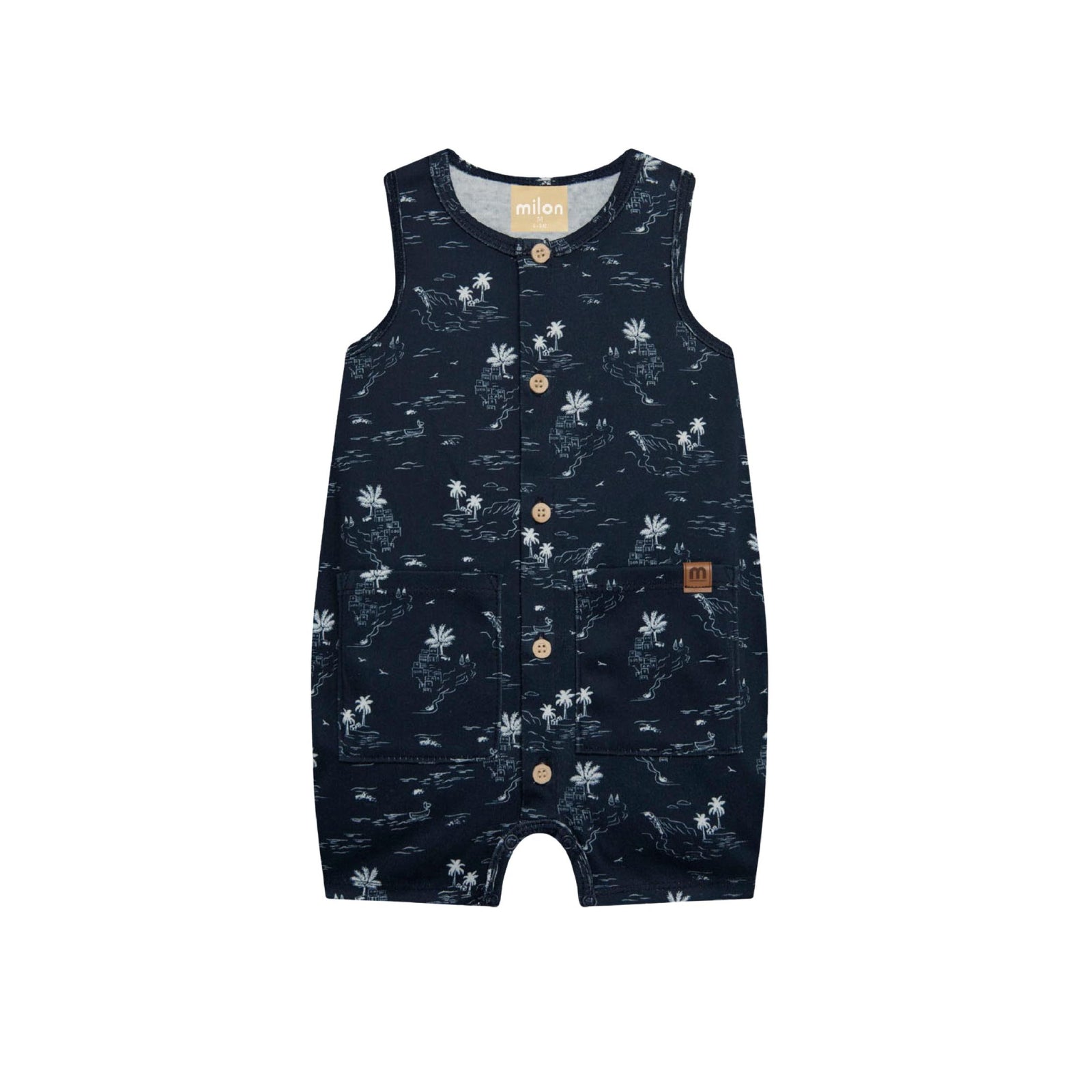 Baby Boy Palms Print Navy Romper