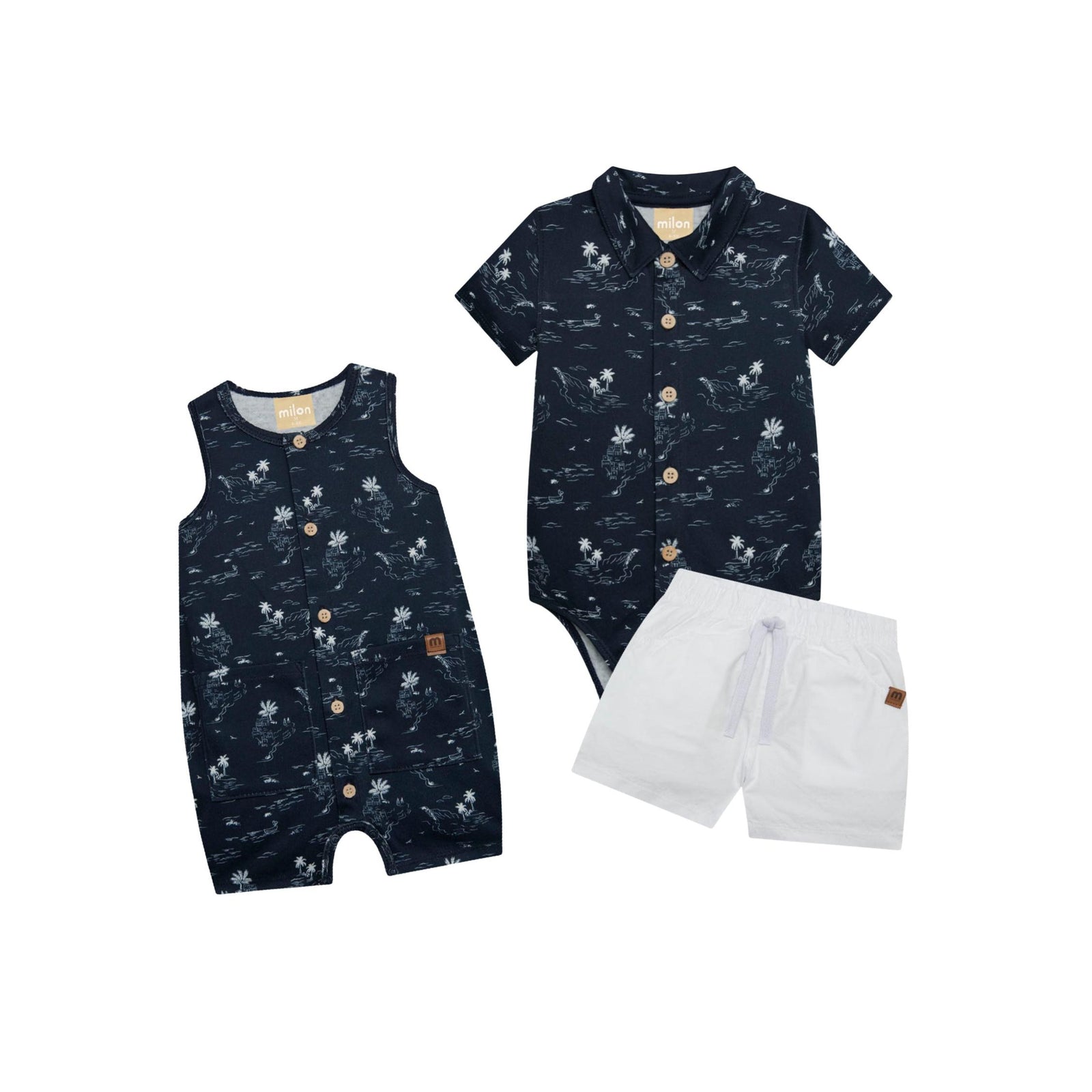 Baby Boy Palms Print Navy Romper