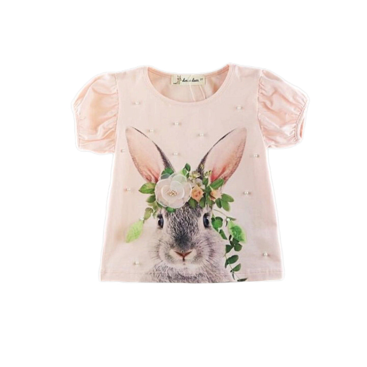 Pink Bunny Graphic Puff Sleeve Shirt