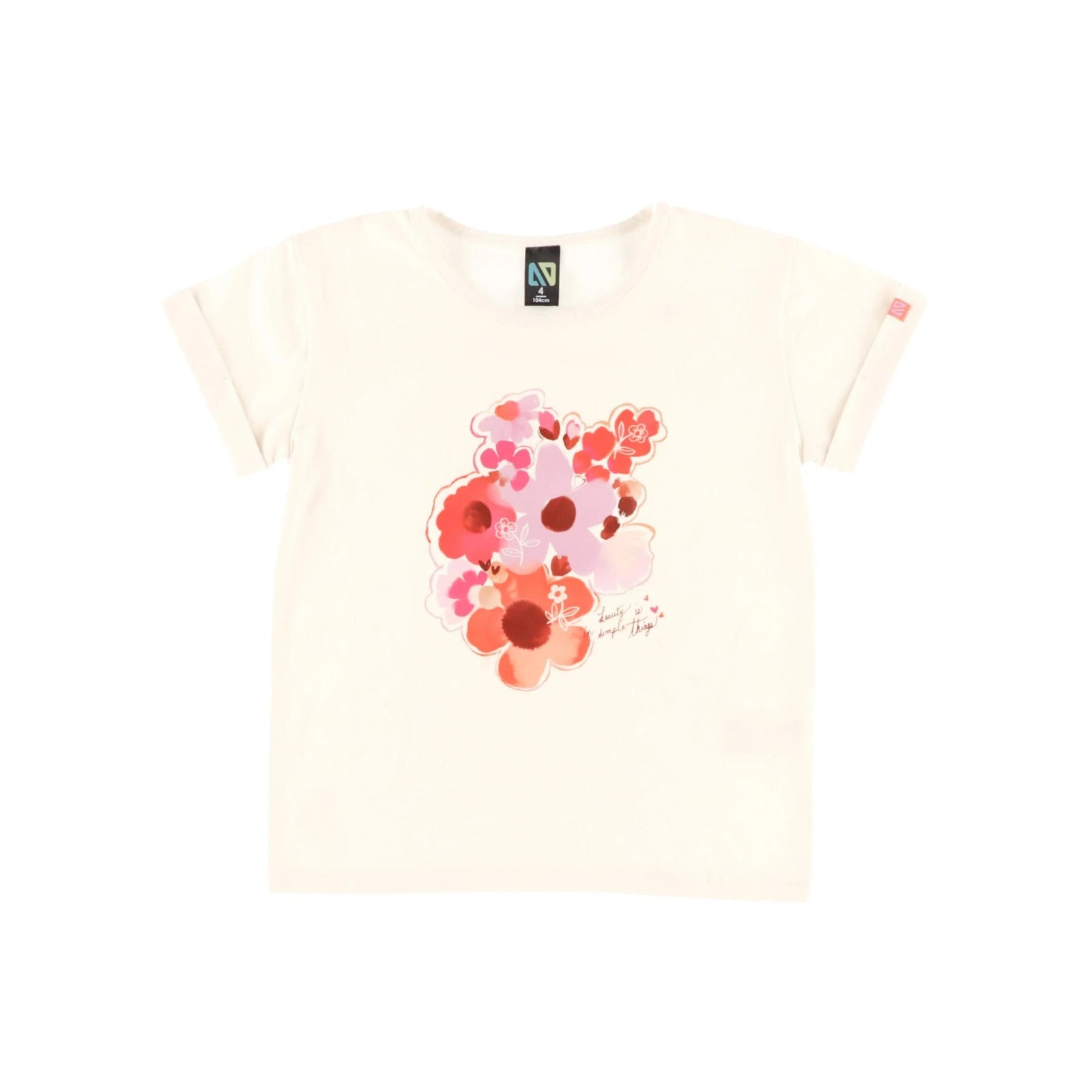 Girls’ Flower Motif Ivory T-Shirt