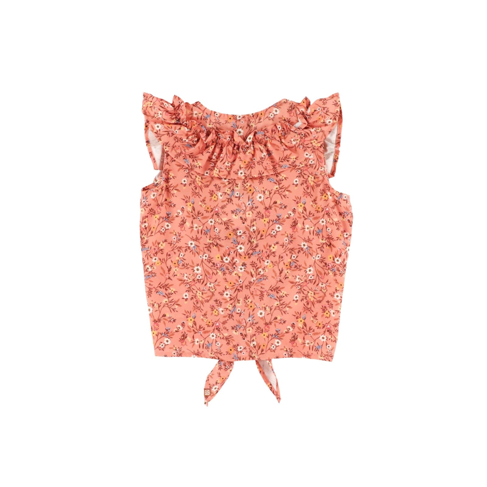 Girls’ Brown Floral Ruffle Front Tie Blouse