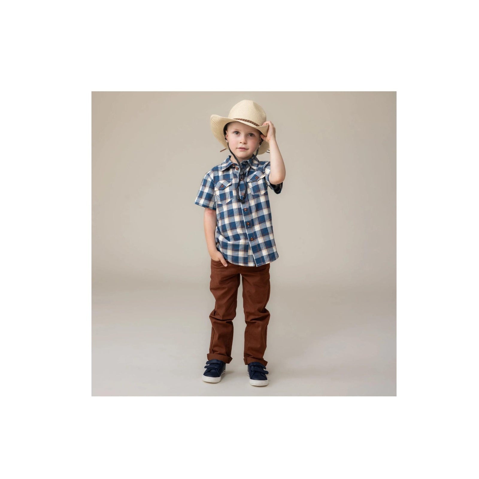 Boys’ Blue Check Poplin Button Down Shirt