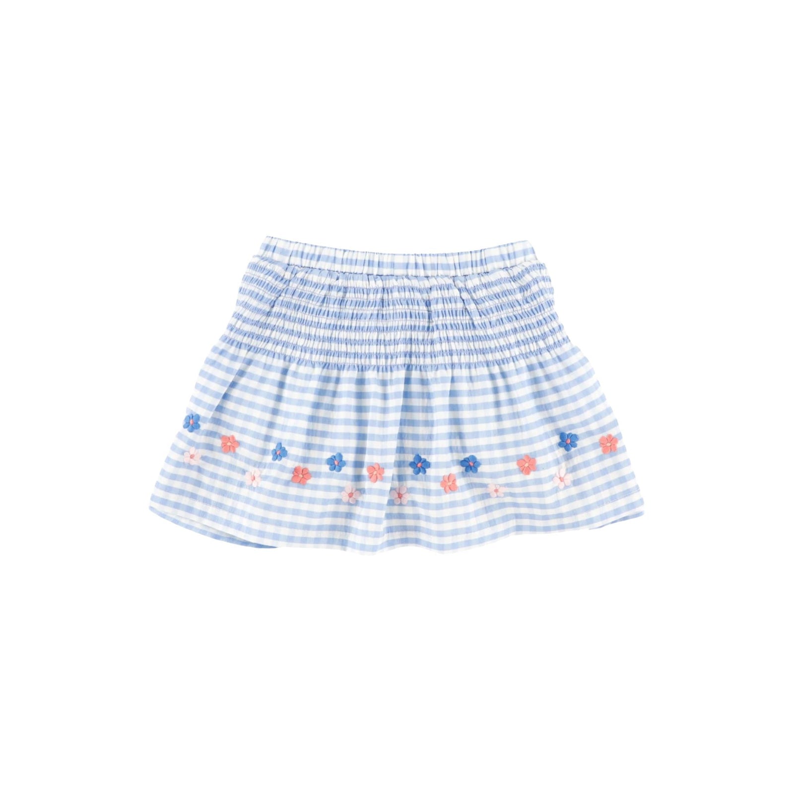 Girls’ Blue and White Gingham Embroidered Skort