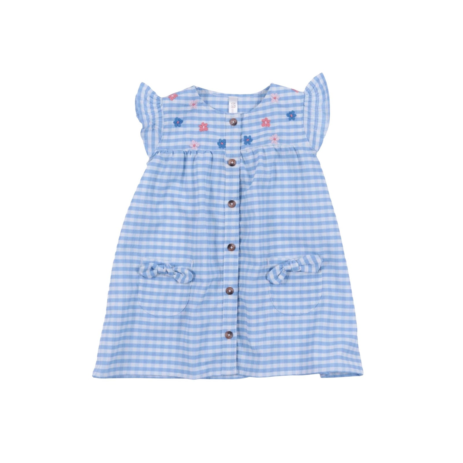 Baby Girl Blue and white Gingham Embroidered Dress