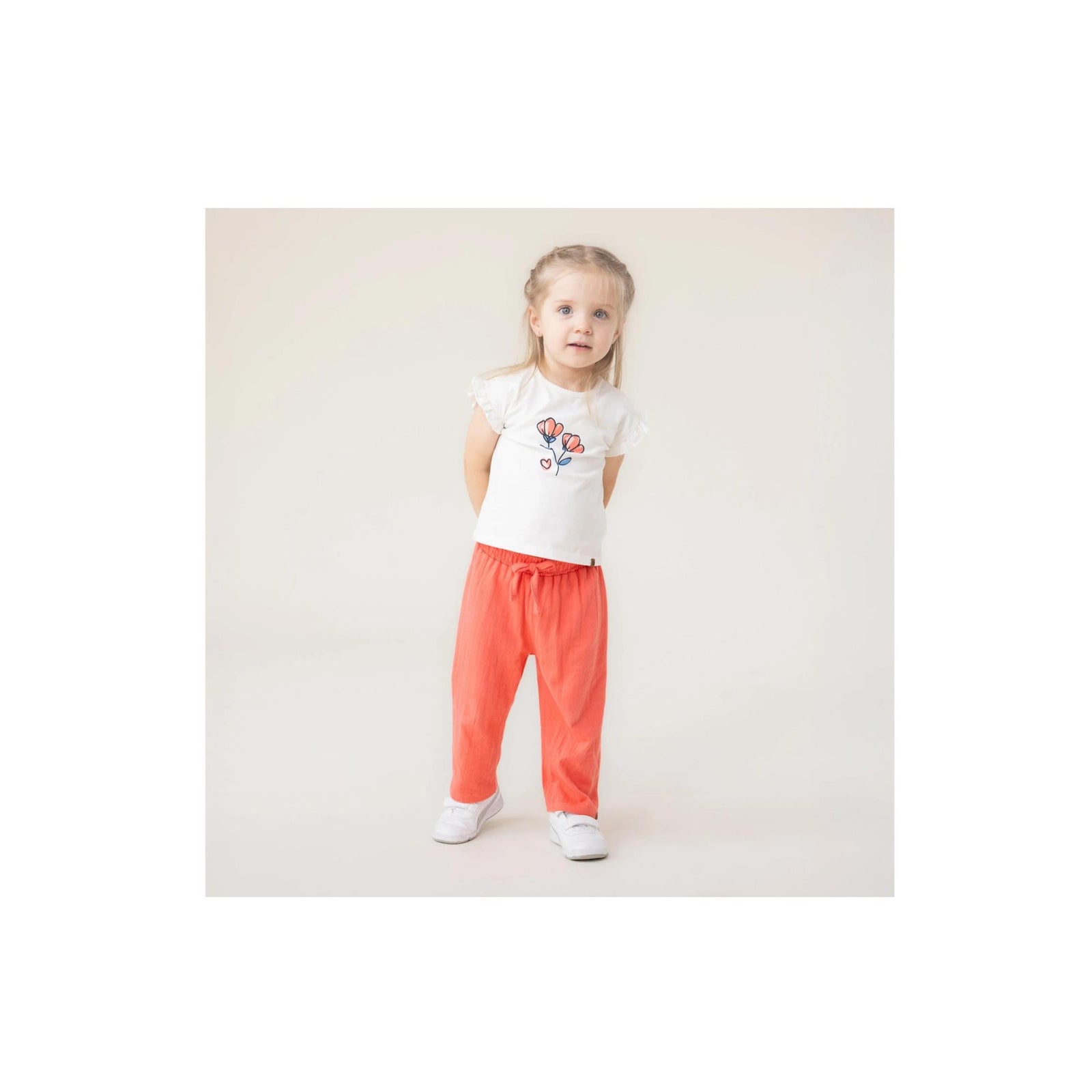 Baby Girl Ivory Shirt and Coral Legging 2-Piece Set