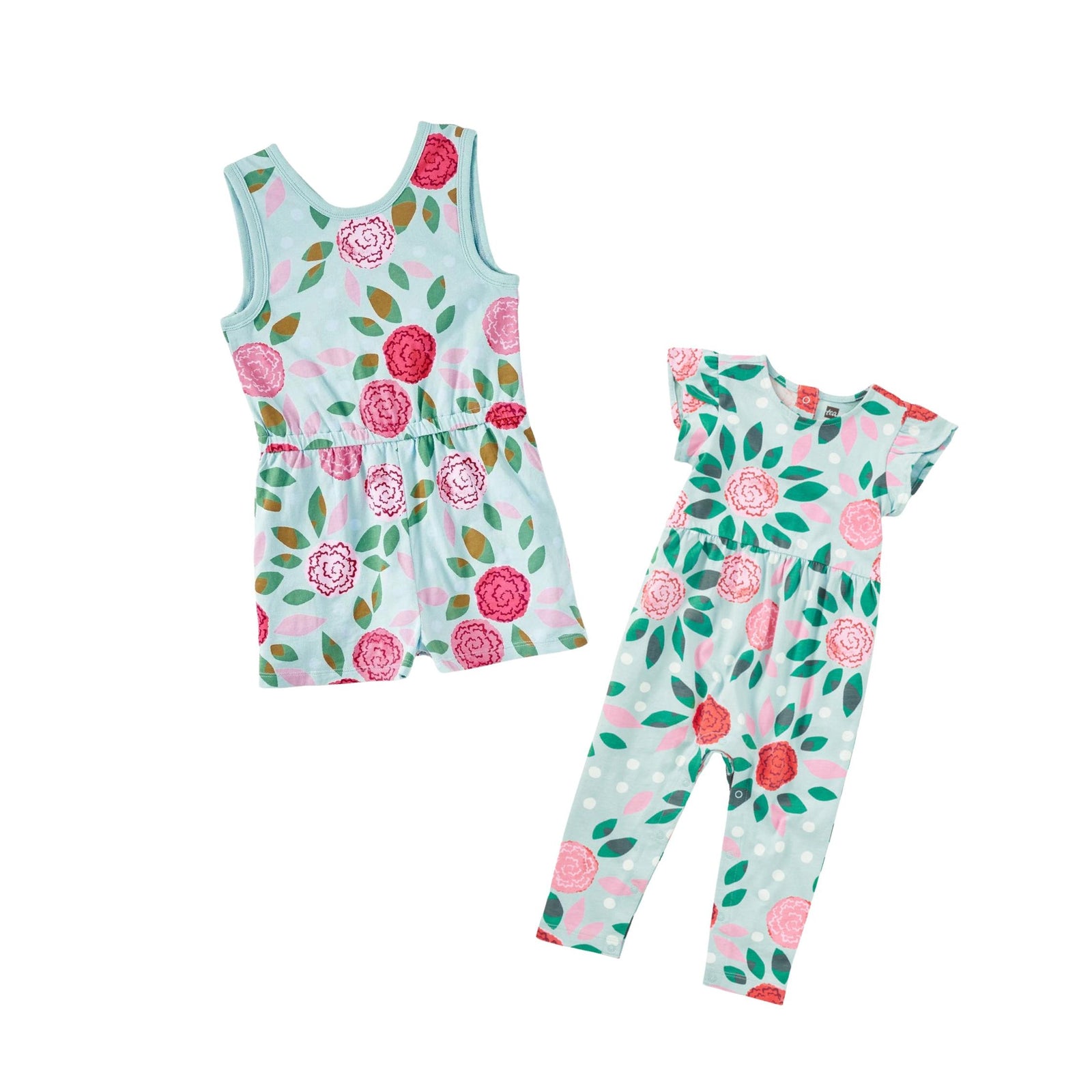 Baby Girl Carnation Print & Tulip Sleeve Romper