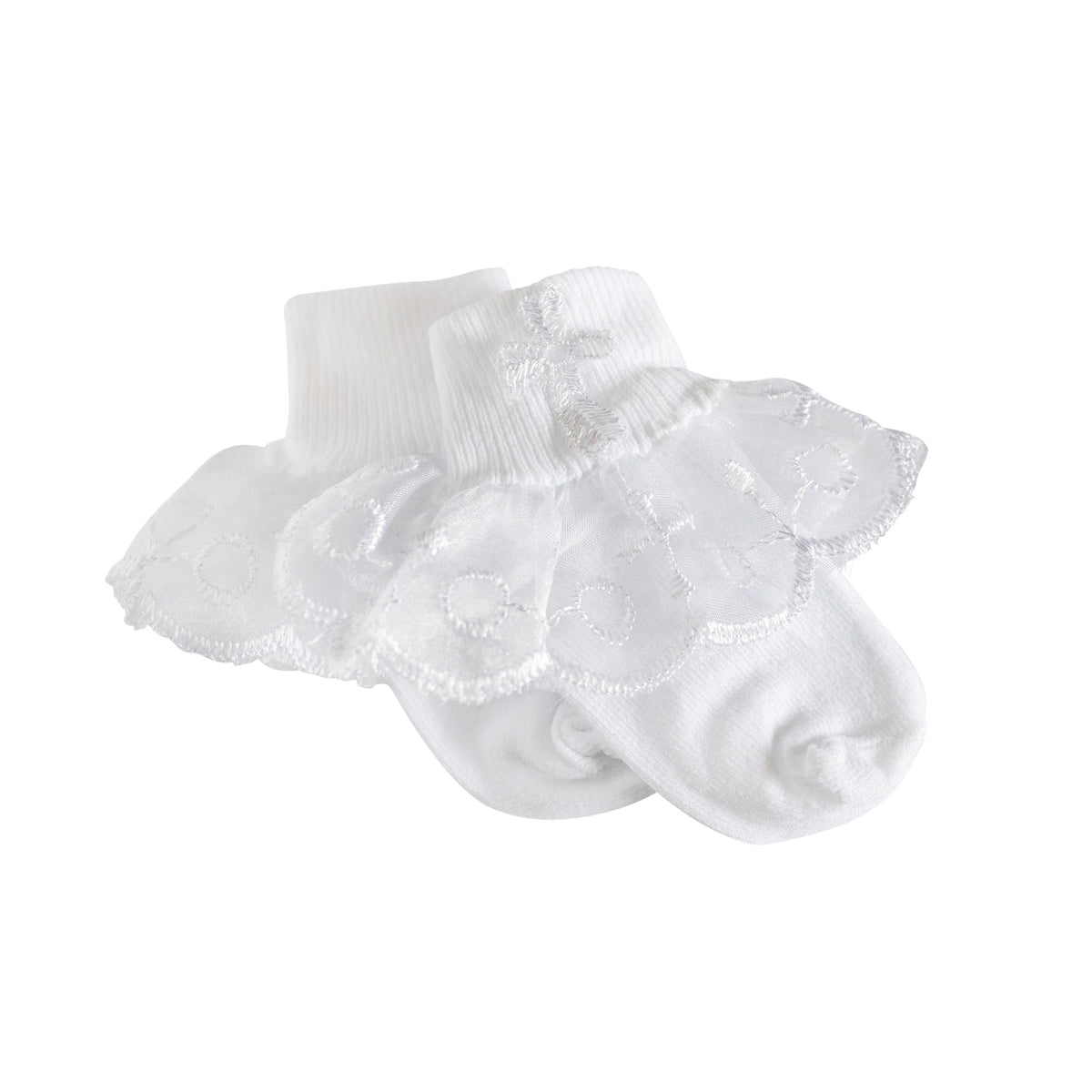 White Lace Baby Christening Socks with Cross