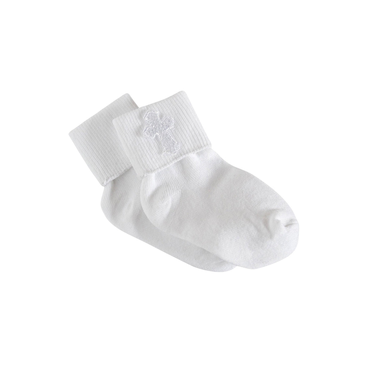 White Baby Christening Socks with Cross