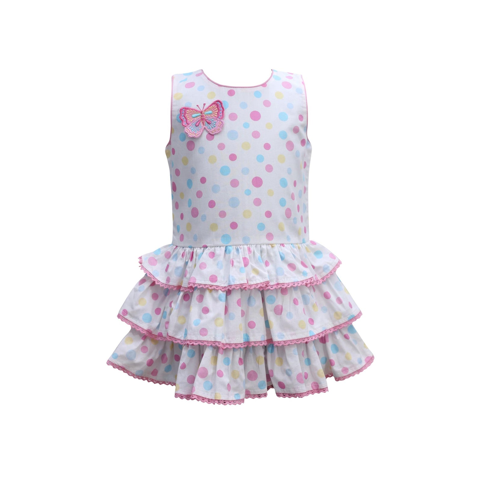 Girls’ Polka Dot Embroidered Butterfly Ruffle Tier Dress