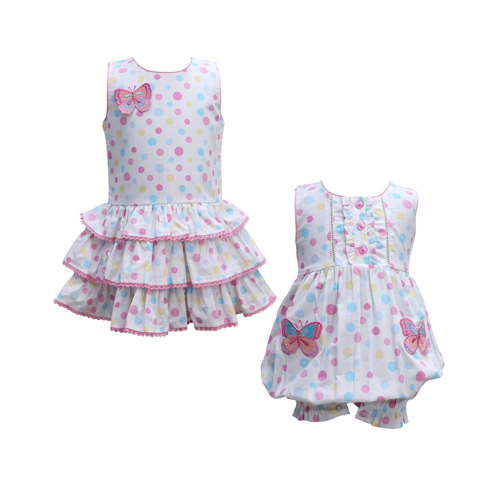 Girls’ Polka Dot Embroidered Butterfly Ruffle Tier Dress