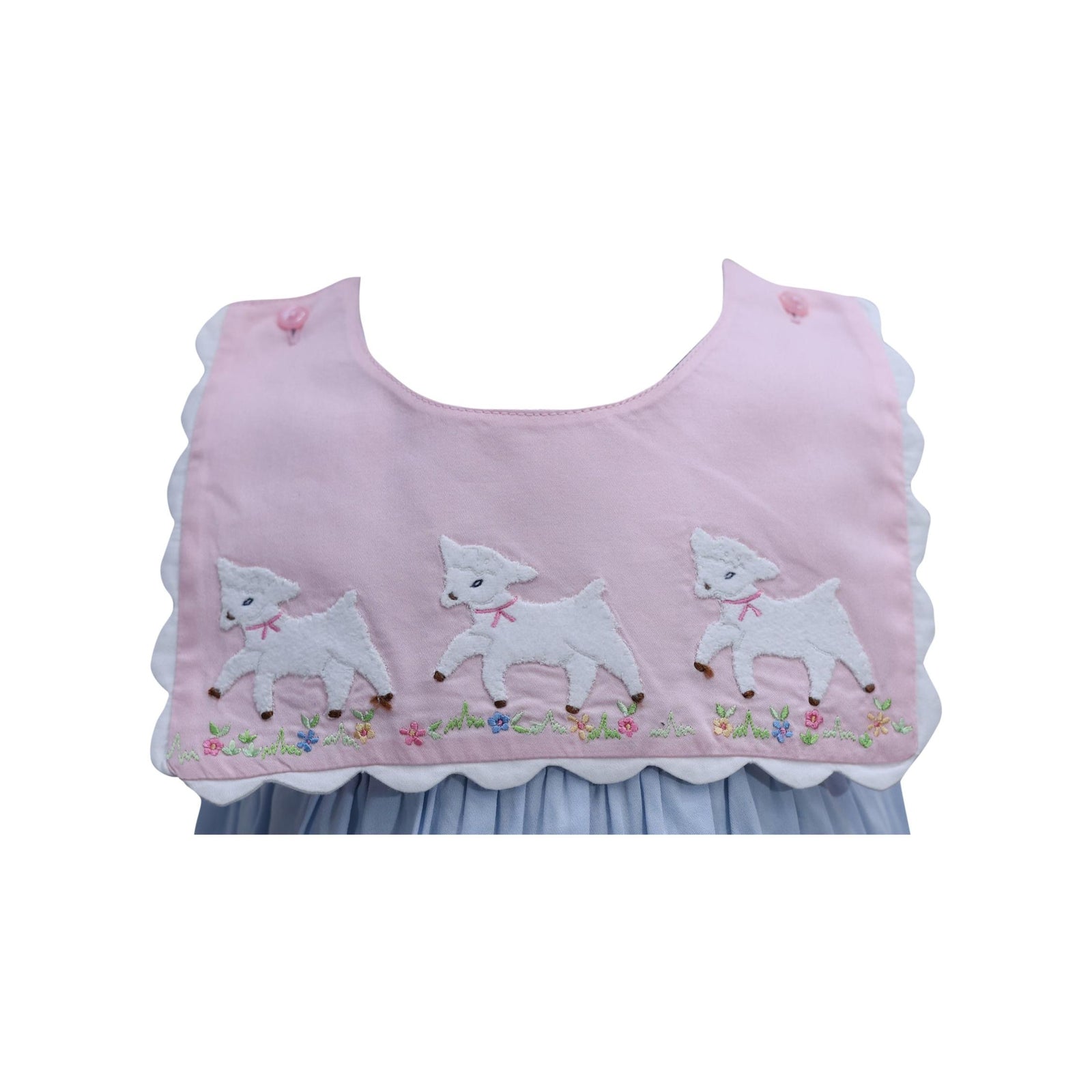 Baby Girl Reversible Collar Embroidered Lamb Romper