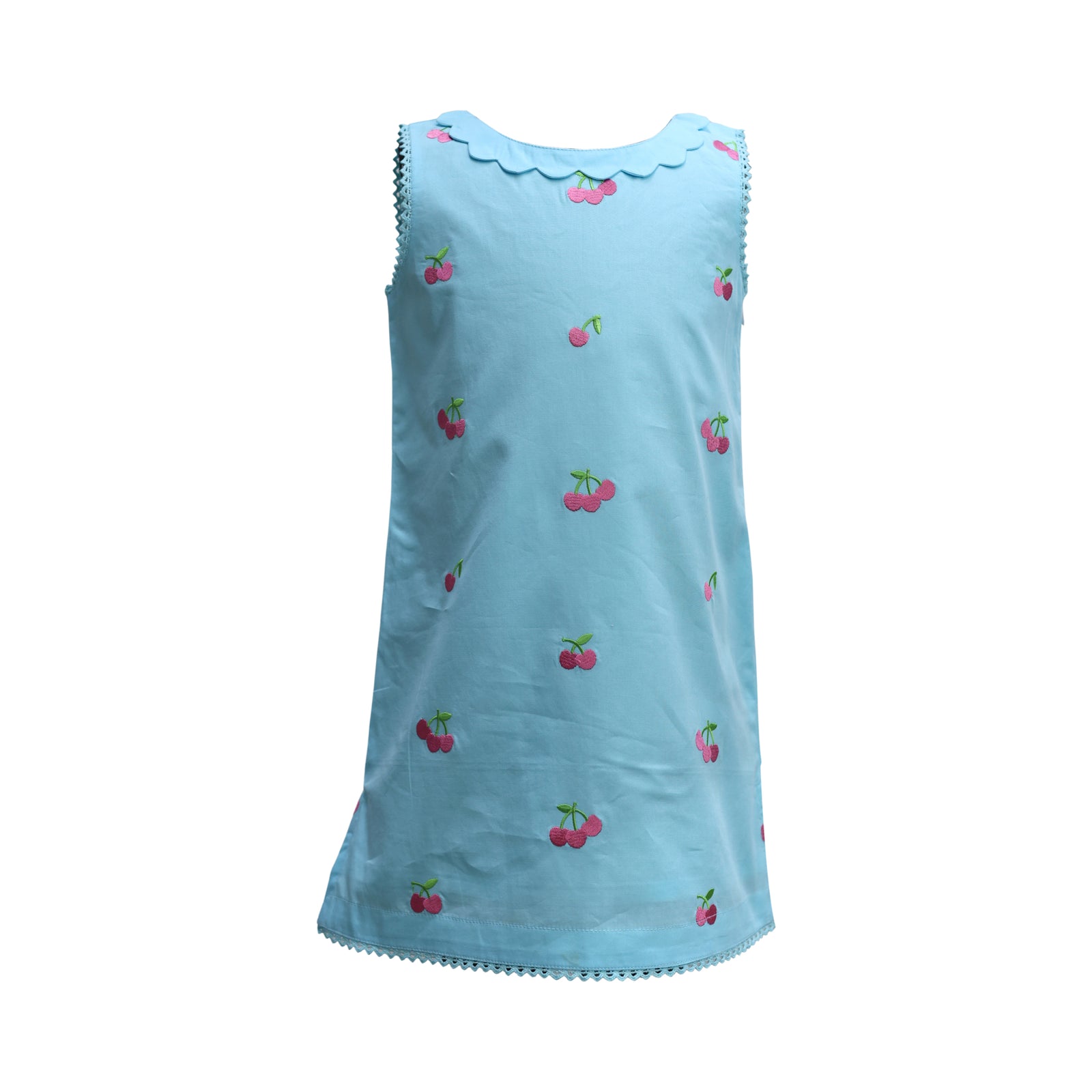Girls’ Embroidered Pink Cherry Shift Dress